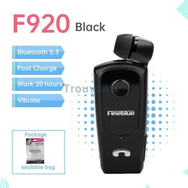 골전도보청기 노인보청기 소리증폭기 Fineblue F920 무선 블루투스 헤드셋 헤드폰 클립이 있는 로터스 이어폰 핸즈프리 개폐식 F520 F580 K55 K65, [12] Black, 1개