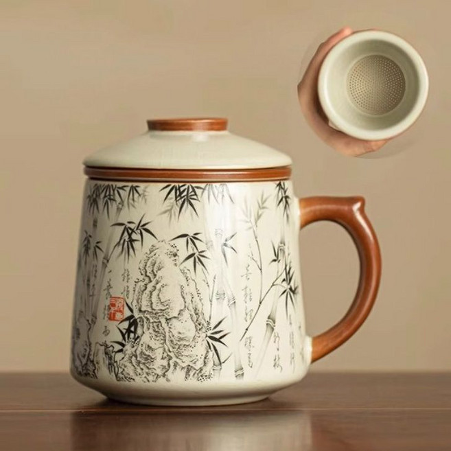 茶水分離杯 帶茶隔 辦公居家旅行用 大容量, 1個, 400ml, 墨竹