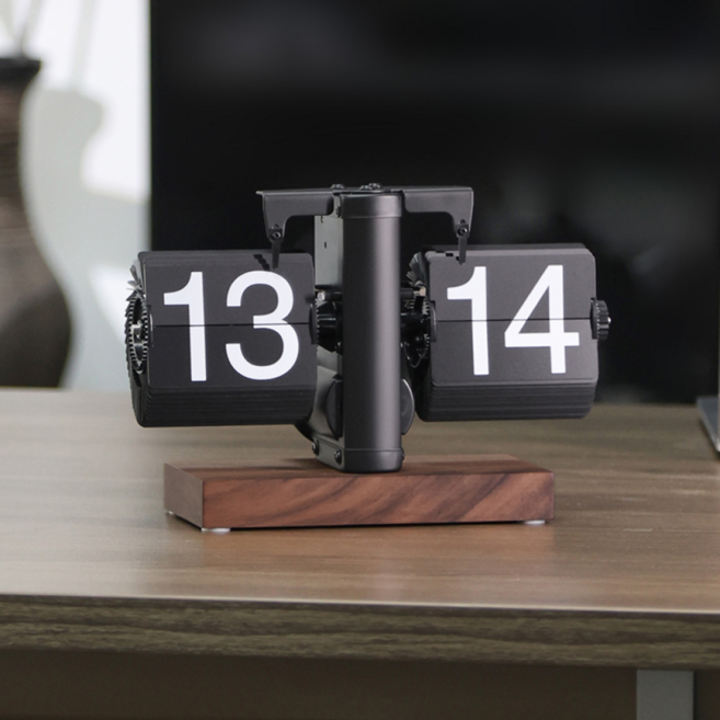 룸랩스 월넛 플립 탁상시계 레트로 클래식 원목, 블랙월넛