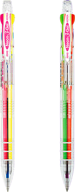 (1+1) 자바펜 네온3겔 멀티펜 0.5mm 형광볼펜, 1세트, 1+1 (형광 노랑/분홍/하늘+형광 보라/주황/연두)
