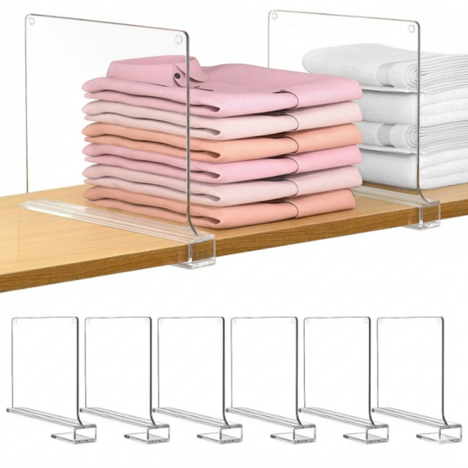 모드리움 다용도 옷장 선반 수납 정리 아크릴 칸막이, 6개, 투명