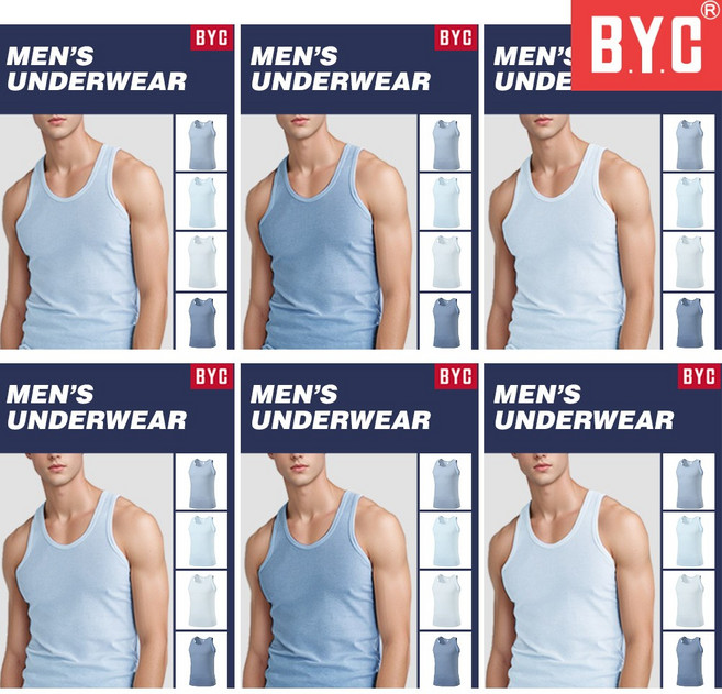 BYC 남성 유색 런닝 6매 순면 100 칼라 색상