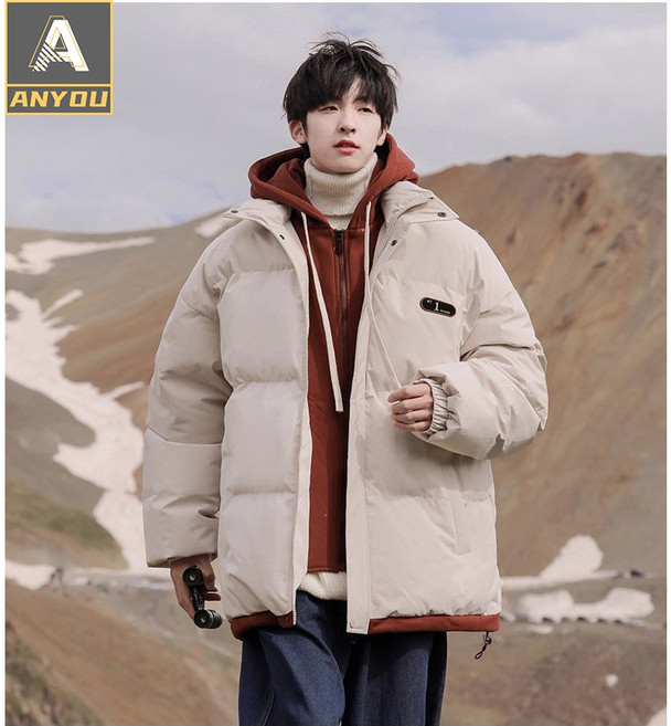 ANYOU 남성용 겨울 기모점퍼 후드 자켓 2in1 투피스 디자인 방한자켓 점퍼 코트 3 colors