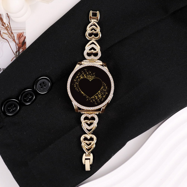 오르몽트 갤럭시워치7 6 5 4 3 호환 하트 큐빅 스트랩 브레이슬릿 메탈 갤럭시워치스트랩, 골드