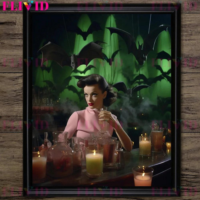 뱀파이어 테마 빈티지 사진 예술 포스터 인쇄 고딕 공포 칵테일 파티 벽 캔버스 회화 홈 장식, 1개, 1. B / C. 50X70cm NoFrame