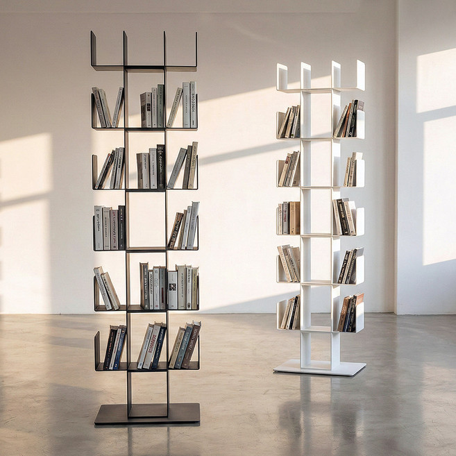 퍼니인어스 BBB이탈리아 비블로스 철제 북타워 책장 양면 인테리어 수납 선반, 다크그레이