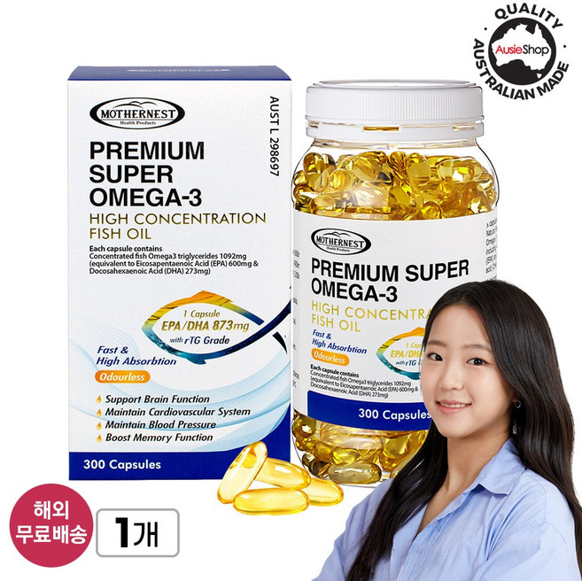 [호주] 마더네스트 프리미엄 슈퍼 rTG 알티지 오메가3 300정 (1일 2정) 혈행 건강 본사 정품 (27년 5월), 1개, 300캡슐