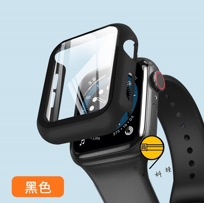 九圓科技 硬殼 鋼化膜 手錶殼 手錶錶殼 鋼化殼膜一體 全曲貼合 點觸靈敏 輕鬆打字 抗震防摔 無懼磕碰 適用於Apple Watch 11 10 9 45mm 42mm S11 S10, 1個, 磨砂黑色殼膜一體,46mm（S11/S10）通用, 磨砂黑, 46mm