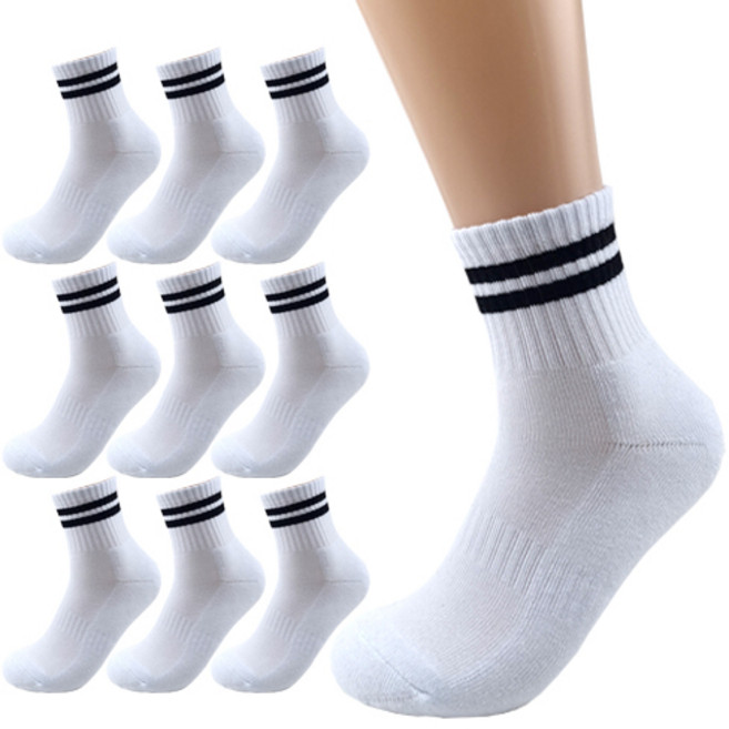 올리싹 5+5 두꺼운 남성용 국산 더블쿠션 두줄 스포츠 중목 양말, 화이트, 10개