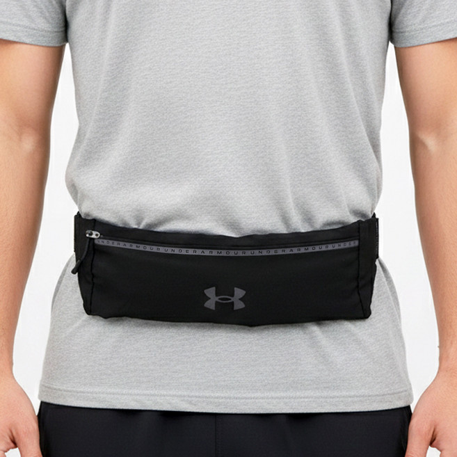 언더아머 런닝용 벨트 런가방 허리띠 스포츠 골프 러닝 웨빙 트레이닝 미니백 보조가방, 1개, 블랙