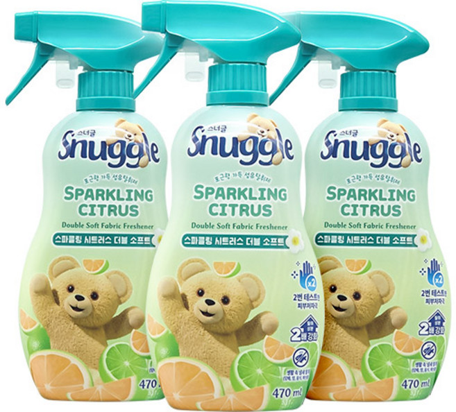스너글 스파클링 시트러스 더블 소프트 섬유탈취제 본품, 470ml, 3개