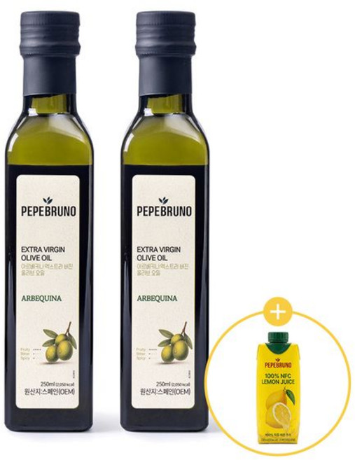 페페브루노 올레샷 아르베키나 EVOO 올리브유+레몬즙 330ml, 2개, 250ml