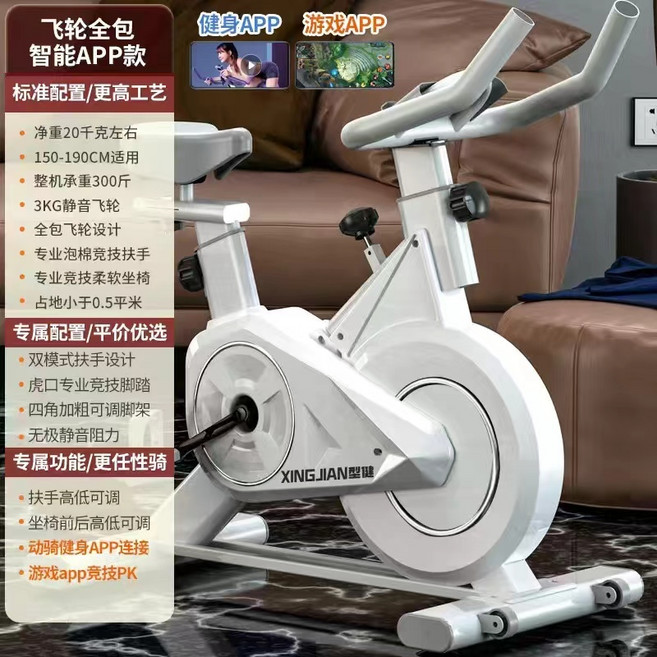 飛輪健身車 磁控飛輪單車 動感室內腳踏車, 旗艦款白/游戲互動PK/靜音阻力, 白色
