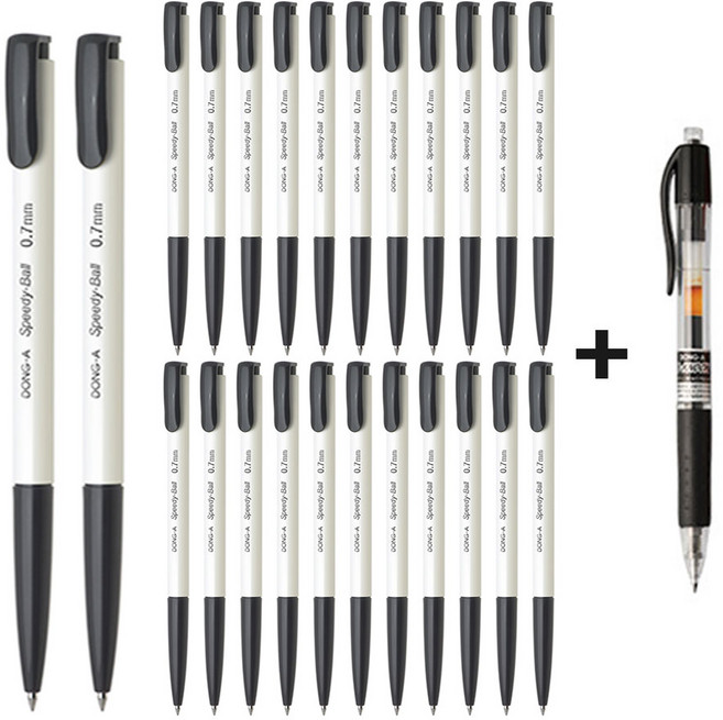 [동아] 스피디볼 사무용 볼펜 0.7mm (24개입), 검정(24개입)+증정품, 1개