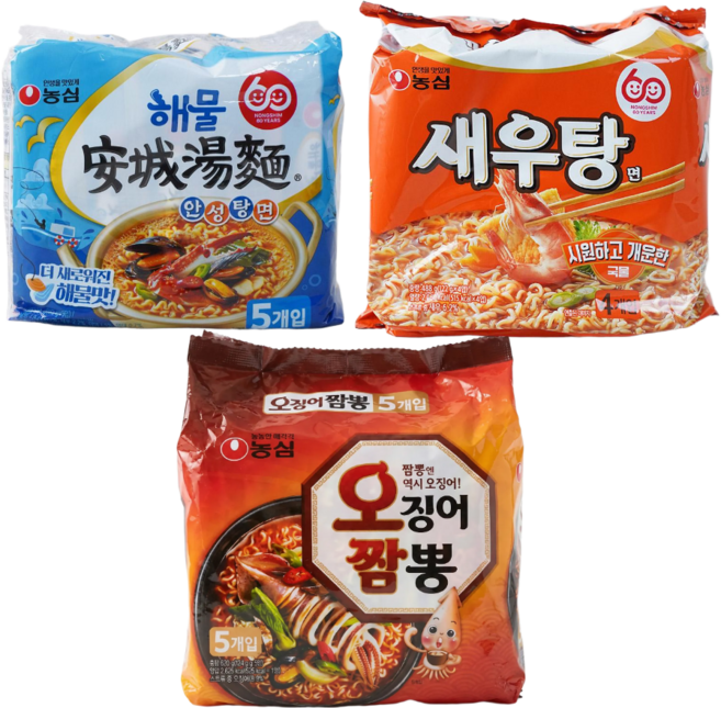 농심 해물라면 3종 세트 (해물안성탕면5 + 오징어짬뽕5 + 새우탕면4)
