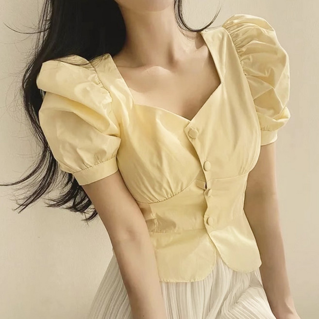 에스알비 퍼프 벌룬 반팔 블라우스