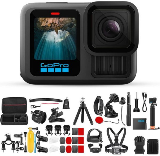 GoPro HERO13 블랙 카메라 (Enduro 배터리 3개 포함) | 방수 5.3K60 액션 (듀얼 충전기 및 SanDisk 64GB Extreme SD 카드 헤드 스트랩, 64GB SD Card & 50 in 1 Kit
