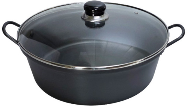 경질 국수냄비 찌개 전골, 1개, 블랙(뚜껑O), 24cm