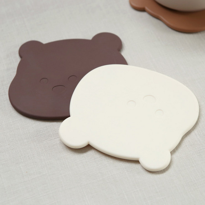 [형제주방] 곰돌이 실리콘 냄비받침 어린이용 미끄럼방지 그릇받침M 3color, 화이트, 1개