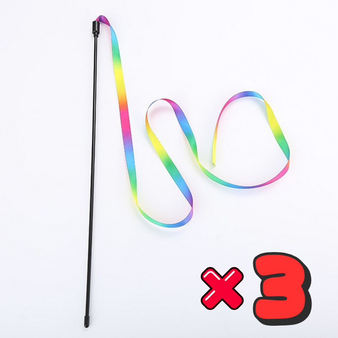 묘견인생 고양이 낚시대 장난감 레인보우 리본 막대 3개