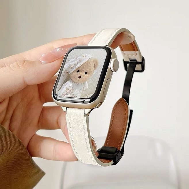 BuGeum 애플워치 가죽 여자 밴드 스트랩, 1개, 흰색