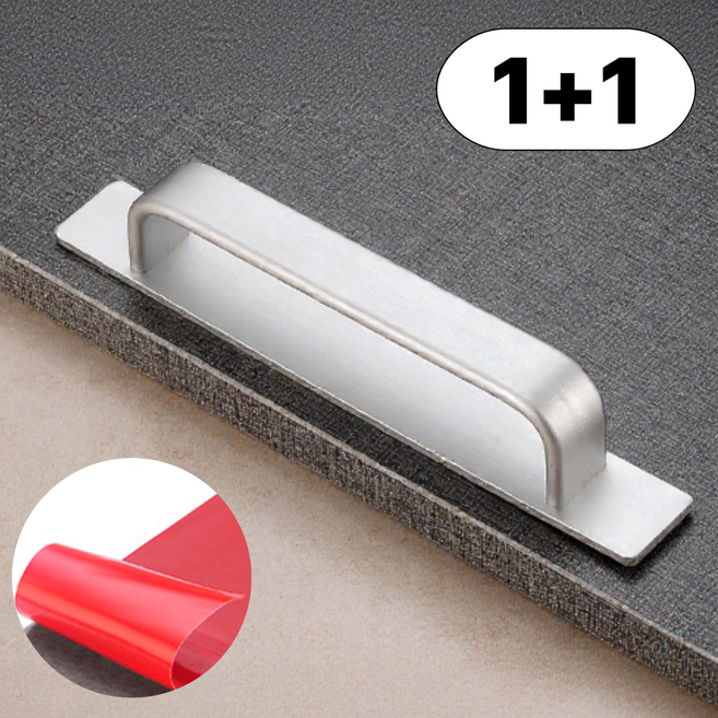 [1+1] 리브롬 강력 접착 무타공 손잡이 못이 필요없는 부착식 슬라이딩 도어 창문 베란다문 서랍 유리문, 2개, 실버