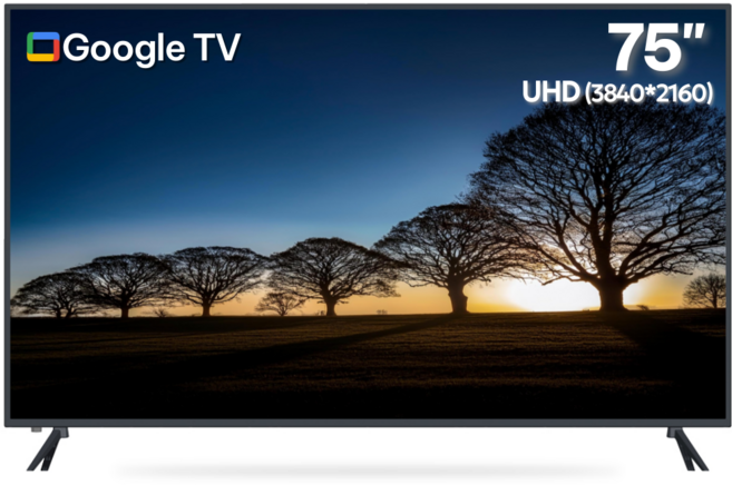 에어리브 75인치 4K 구글 안드로이드 스마트TV HDR10 NTR-SM75UHD, 방문설치, 스탠드형, 189cm(75인치)