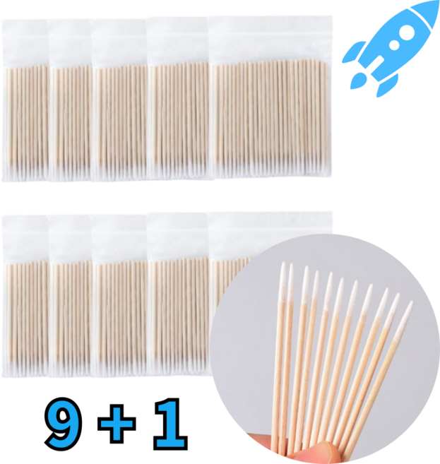 벨벳트 얇은 면봉 뾰족한면봉 미세 화장 틈새 청소 9+1 (100pcs), 10세트, 100개입