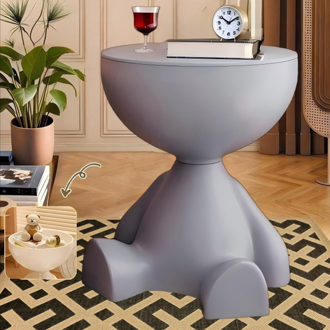 별빛 오월날 인형모양 사이드 테이블 미니 원형 수납 협탁, 그레이