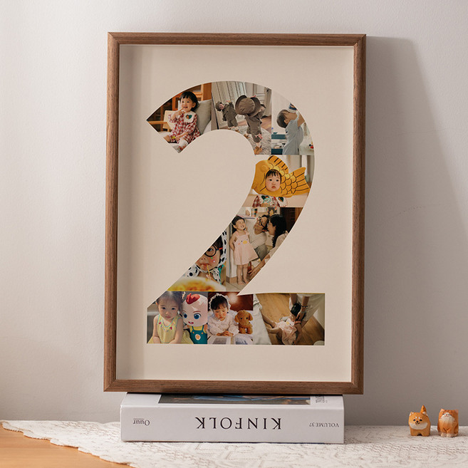 윈터커넥트 돌기념 DIY 숫자 액자 1-9 생일 사진 기념 액자 사진 DIY, 숫자 2 카드지, 진한 갈색, 1개