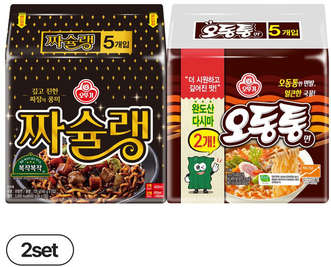 오뚜기 오동통면 (120gx5) 2개+짜슐랭 (145gx5) 2개, 1세트