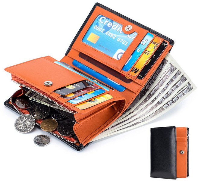 AngelNaNa 真皮短夾 簡約豎款 防RFID撞色男皮夾