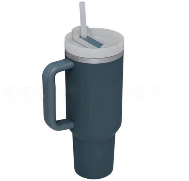 손잡이가 있는 텀블러 1200ml 40oz 스테인레스 스틸 물병 빨대 진공 보온병 컵 대용량 여행용 자동차 커피 머그 로고, 1개, [12] fashion blue