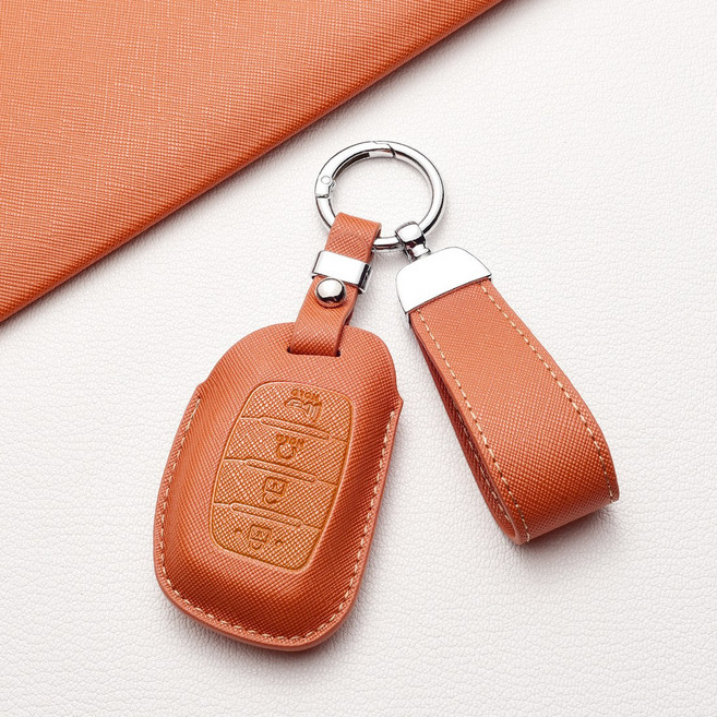 현대차 키커버 프라다 체인 패턴 4버튼 (쏘나타 아반떼 투싼 캐스퍼 아이오닉 등 호환), 현대 A4b타입, 주황갈색