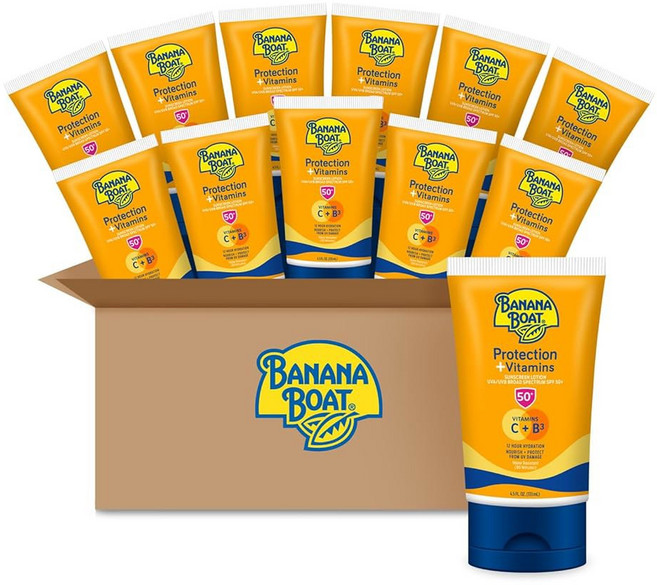 바나나 보트 보호 + 비타민 자외선 차단 로션 SPF 50 4.5온스 - 영양 공급 보습 C 나이아신아마이드 방수 피부과 전문의 테스트 완료
