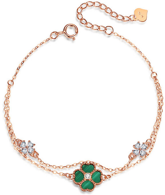 Youmi 여성 14K 도금 이중의 네잎클로버 팔찌 H-11