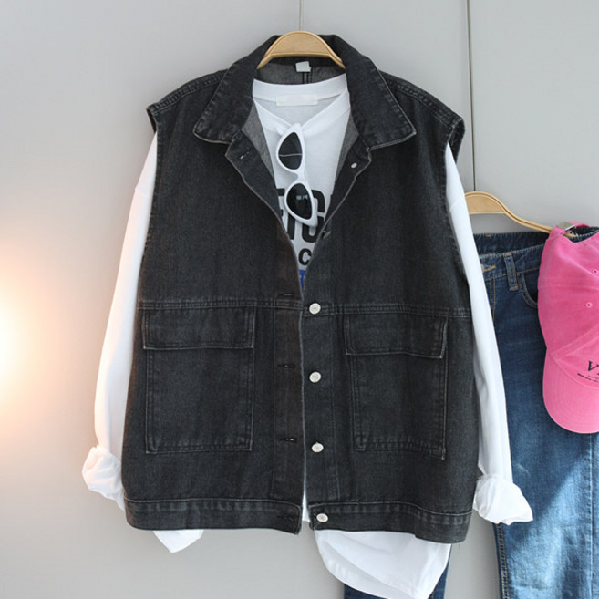 달콩 여성 빅사이즈 루즈핏 청조끼 베스트 피거박시오버핏데님조끼