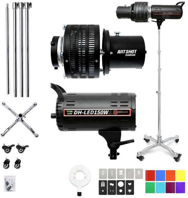 지속광 스튜디오 쇼핑몰 의류 제품 인물 촬영 조명 썬빔라이트 + 이동식 각도 조절 스탠드 + 컬러 조명 필터 아트샷 세트, 1개, KIT-SUNAT03