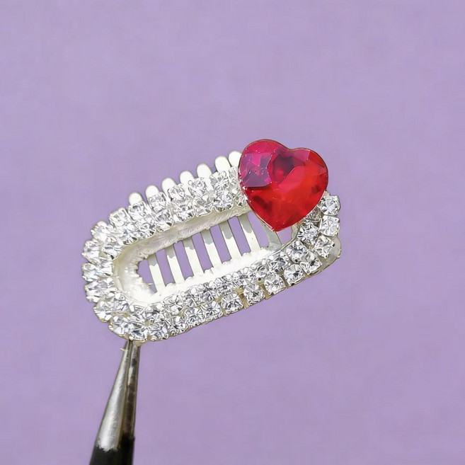 강아지 머리핀 똑딱핀 미간핀 다이아핀, 1개, 레드