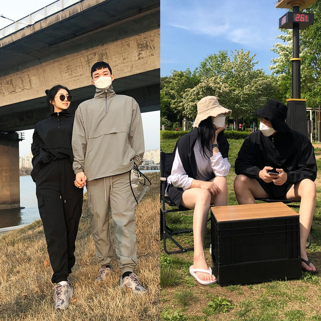 남녀공용 아노락세트 바람막이 조거팬츠 캠핑룩 커플 시밀러룩