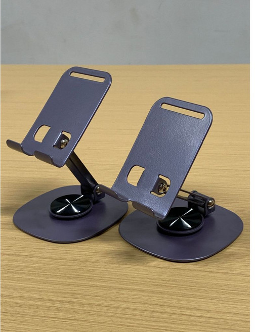 可旋轉手機支架 平板架 直播桌上支架, 1個, 全金屬旋轉灰紫色 無法拉長