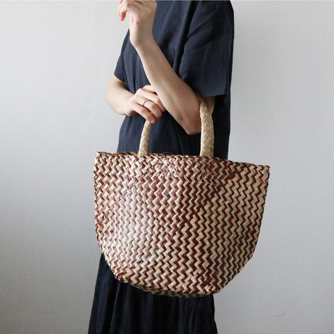 핸드메이드 체크 라피아 토트백 (S M L)