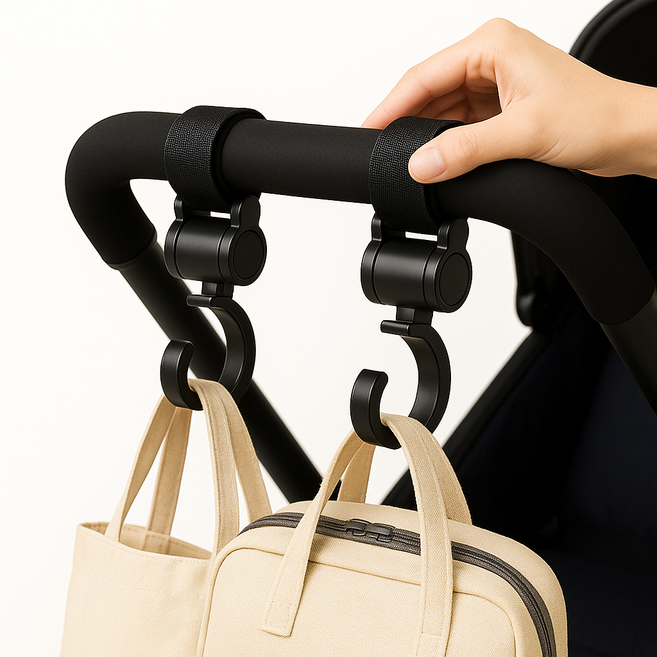 루움 회전형 튼튼고정 간편설치 유모차 걸이, 2개, 블랙