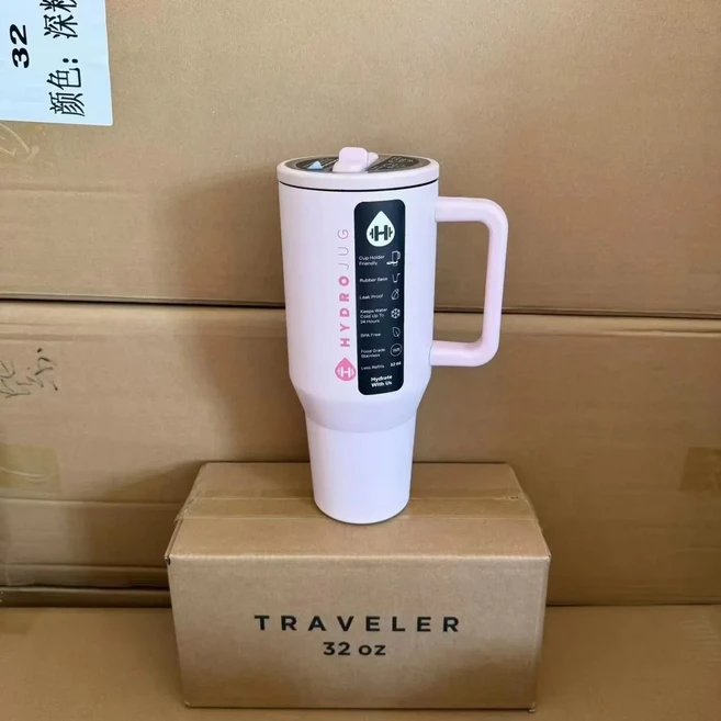 HydroJug 여행자 빨대 뚜껑 스테인레스 스틸 진공 단열 자동차 머그잔 이중 벽 아이스 텀블러 32OZ 40OZ, 02 32OZ, 08 Pink sand - 쿠팡