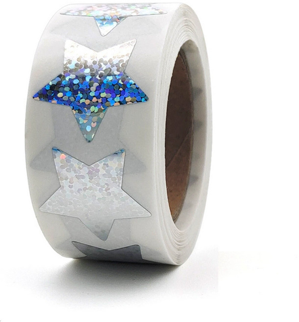 디어플레이스 홀로그램 반짝이 롤스티커 500매, 1개, S4 컨페티 실버 2.5cm_별