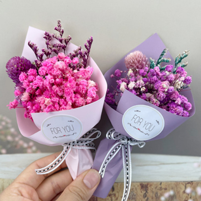 프리저브드 천일홍안개 드라이플라워 납골당 미니 꽃다발 성묘 조화 꽃, 핑크+퍼플, 1개