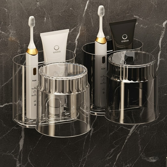 하임리프 무타공 강력접착 양치컵 칫솔 거치대, 2개입 1세트, 화이트+블랙