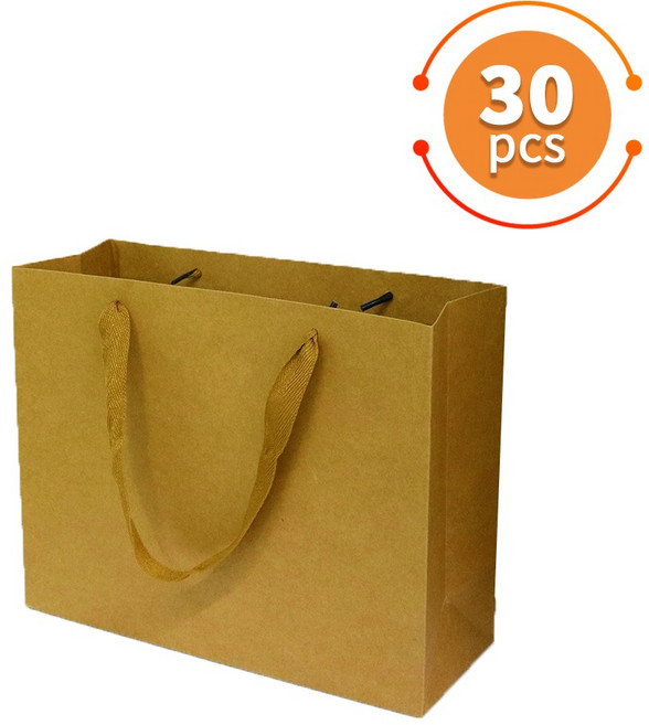 두껍고 질긴 고급 종이쇼핑백 선물용 종이가방 무지 종이백 도시락 포장 쇼핑백 답례품 케이크 가방 30매, 크라프트