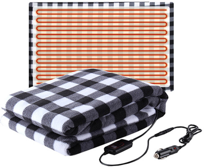 jyktech 더쎈 온열담요 차량용 겨울 열선 발열 온도 조절 차박 캠핑 휴대용 무릎 전기담요 대형 DC 12V, 블랙체크, 1개