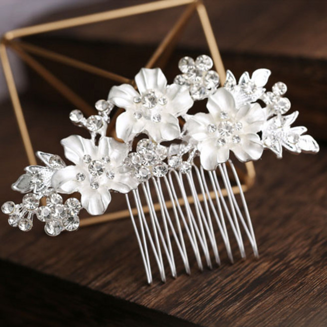 여성 셀프 웨딩 혼주 한복 뒤꽂이 큐빅 실버 플라워 머리 장식 헤어 코사지 H153Z